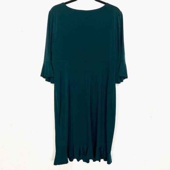 NWT Connected Apparel Fitted Draped Cocktail Dress Hunter Green Ruffle 14W - Picture 6 of 6